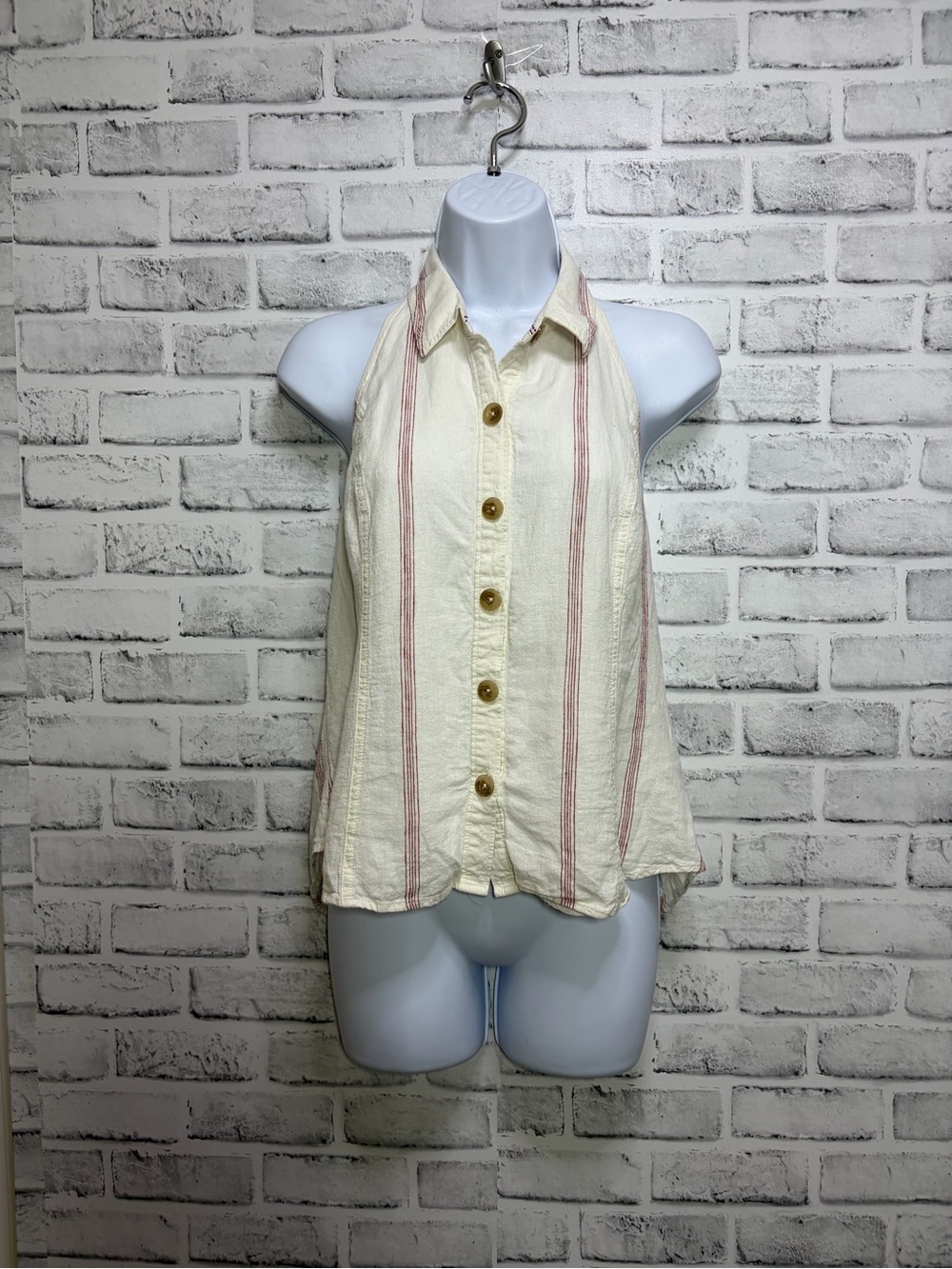 Building 18 by Anthropologie Women's Linen Blend Striped Button Halter Top 12P